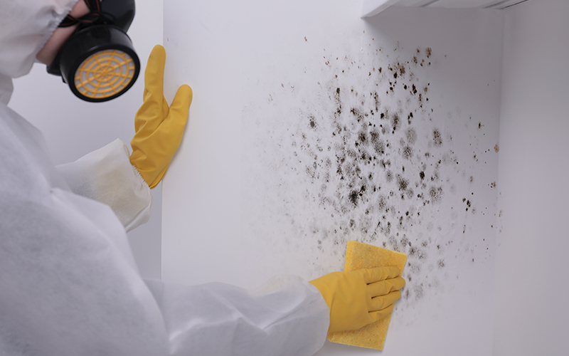 Professional mold removal specialist conducting inspection